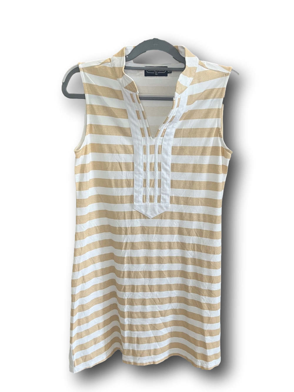 Duffield Lane Striped Sleeveless Tunic Stretch Cotton Dress in Cream and White